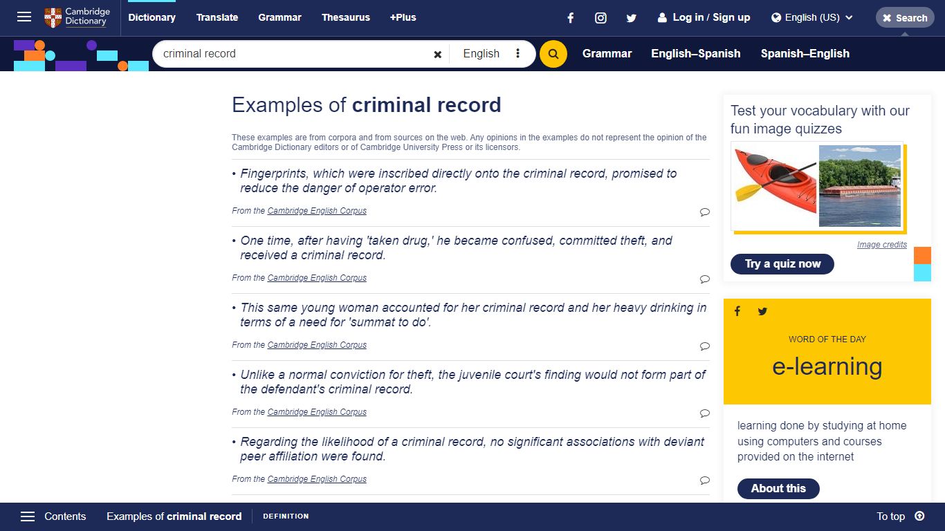 criminal record in a sentence | Sentence examples by Cambridge Dictionary